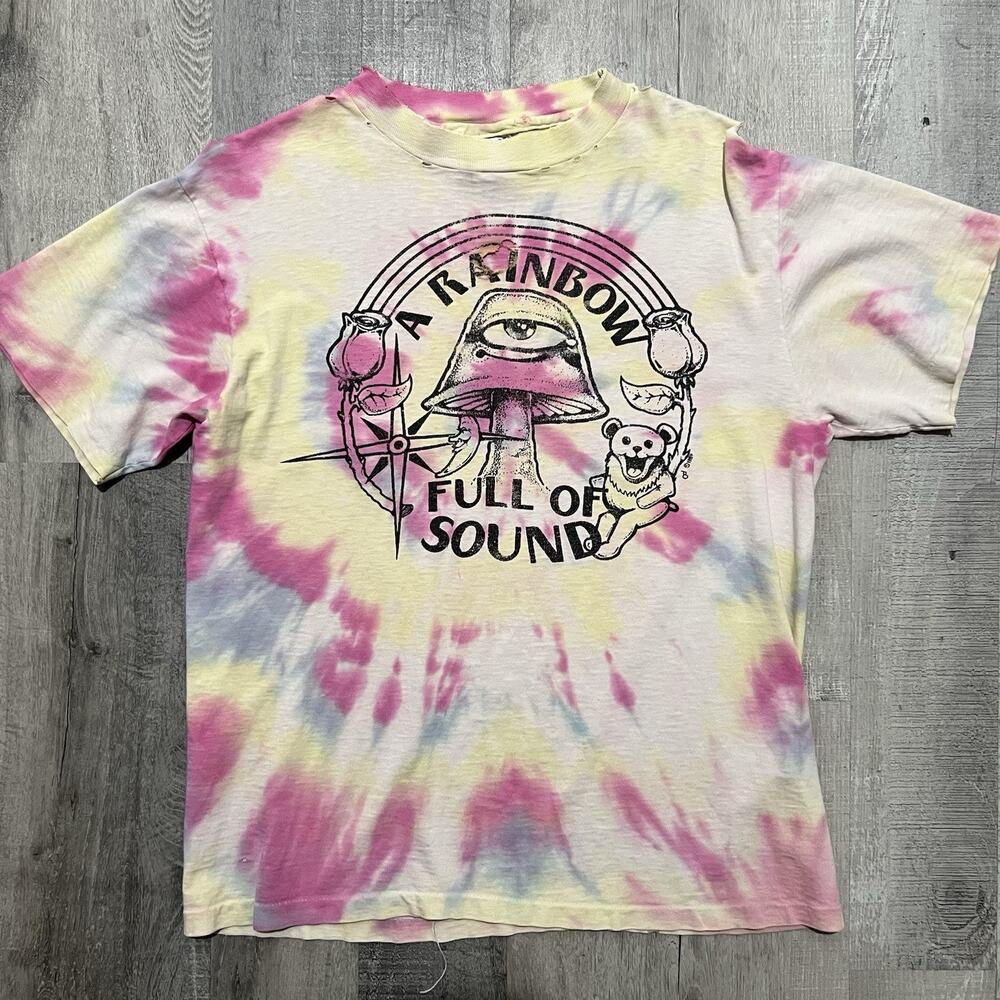 Grateful Dead A Rainbow Full Of Sound Thrashed Pink Tie Dye Mushroom T Shirt M